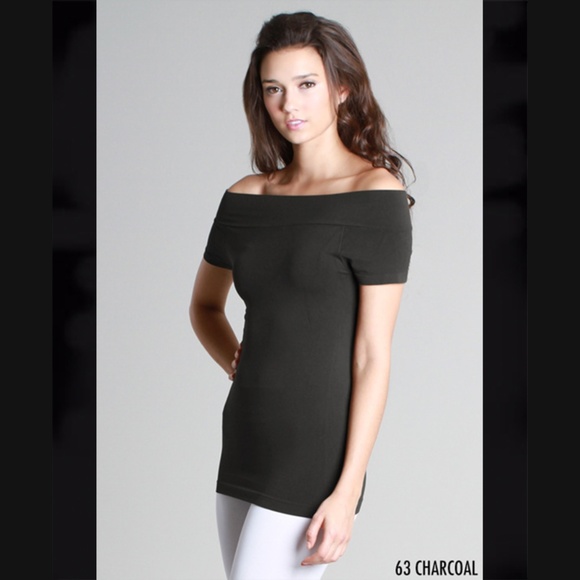 Niki biki Tops - Charcoal Gray Off The Shoulder Tank One Size